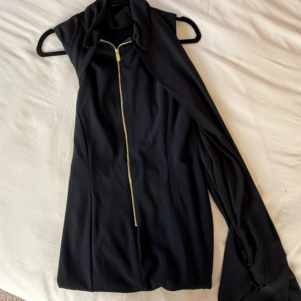 Mock Neck Chiffon Trapeze Dress - Picture 8 of 11